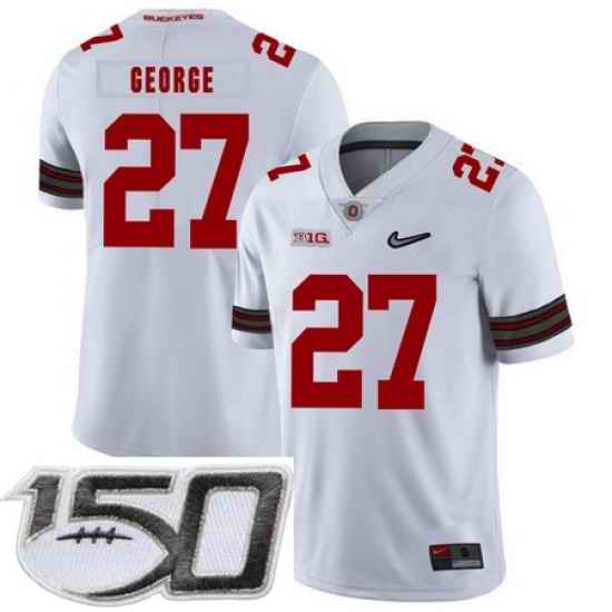 Ohio State Buckeyes 27 Eddie George White Diamond Nike Logo College Football Stitched 150th Anniversary Patch Jersey